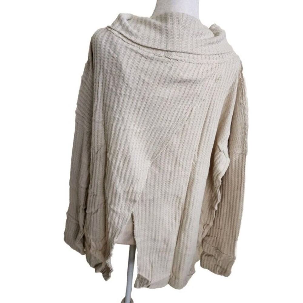 Free People Top Juicy Long Sleeve Size L oversized Ivory NWT Waffle Knit - Picture 10 of 11